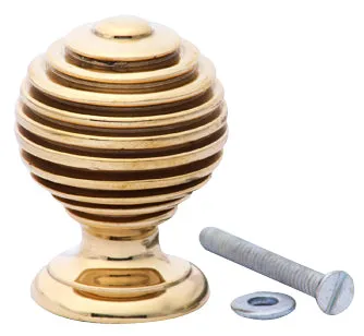 1 1/2 Inch Solid Brass Circular Grooved Cabinet & Furniture Knob