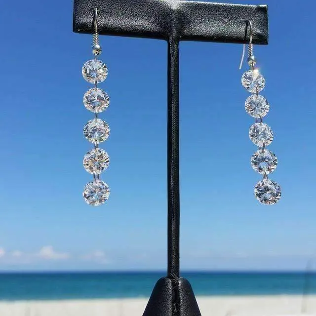 14K White Gold Plated Naked IOBI Crystals Drill Earrings For Woman - Party of 5