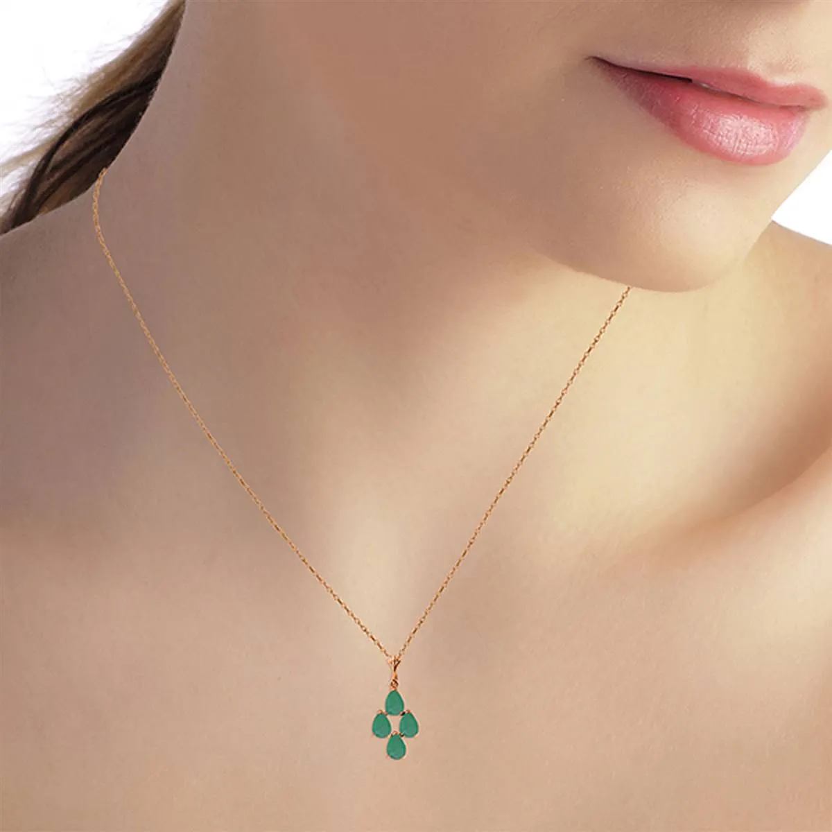 1.5 Carat 14K Solid Rose Gold Pyramid Emerald Necklace