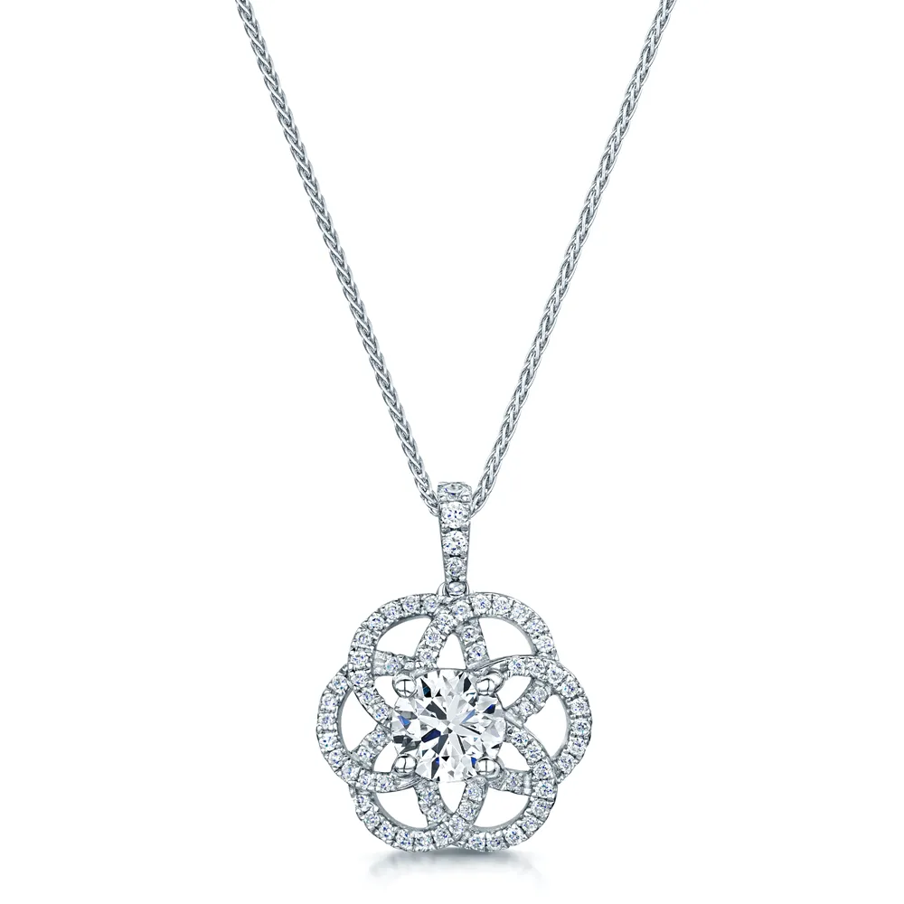 18ct White Gold Entwined Circular GIA Diamond Set Pendant