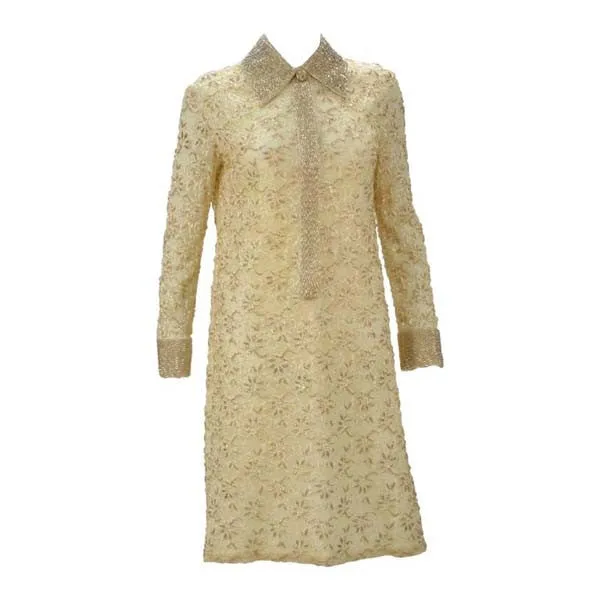 1960s Valentina LTD Cream Beaded Long Sleeve Tunic