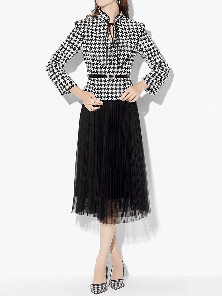 2PS Houndstooth Pattern 1950S Vintage Classic Top And Tulle Skirt Suit