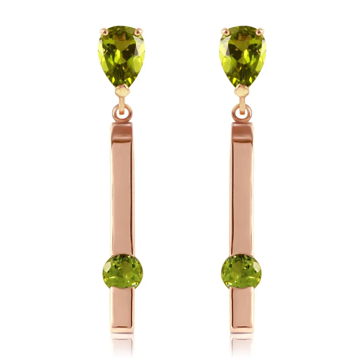 4.25 Carat 14K Solid Rose Gold Bar Earrings Peridot