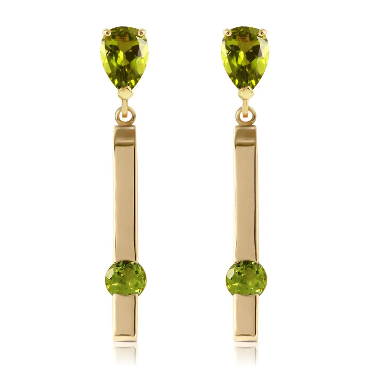 4.25 Carat 14K Solid Yellow Gold Bar Peridot Drop Earrings