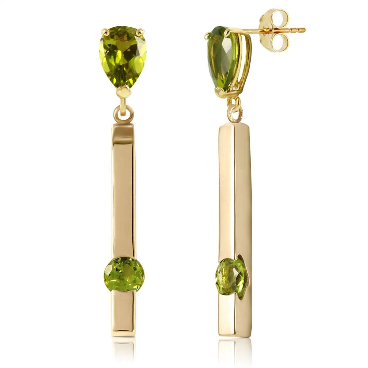 4.25 Carat 14K Solid Yellow Gold Bar Peridot Drop Earrings