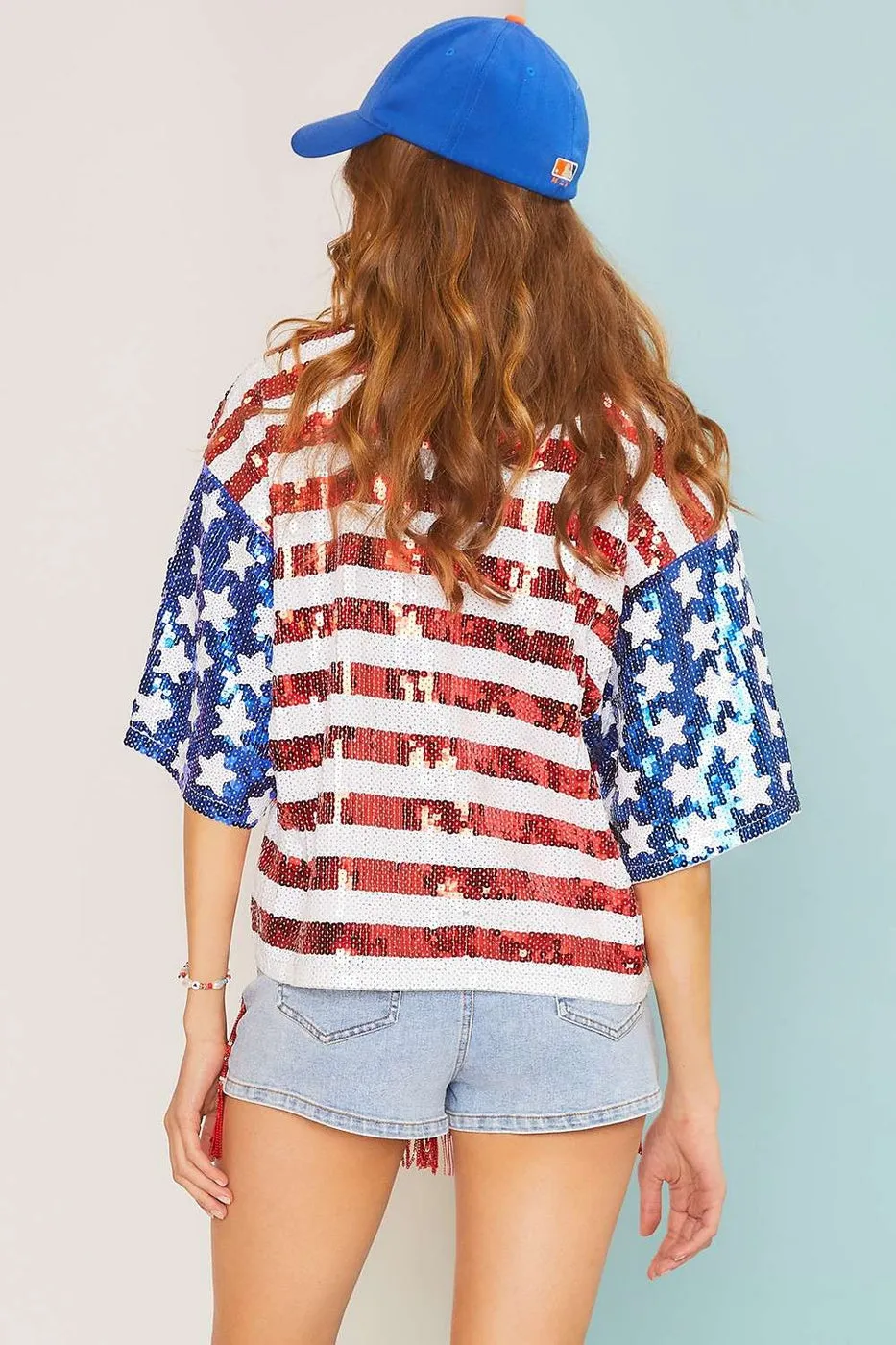 4th Of July Theme Sequin  Top