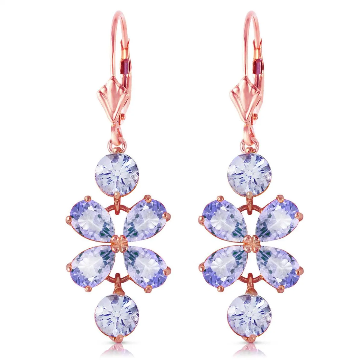 5.32 Carat 14K Solid Rose Gold Tanzanite Flower Earrings