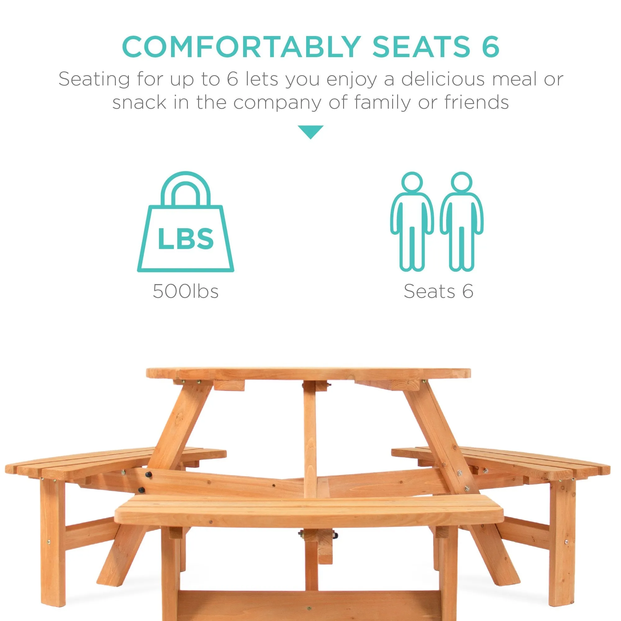 6-Person Circular Wooden Picnic Table w/ Benches