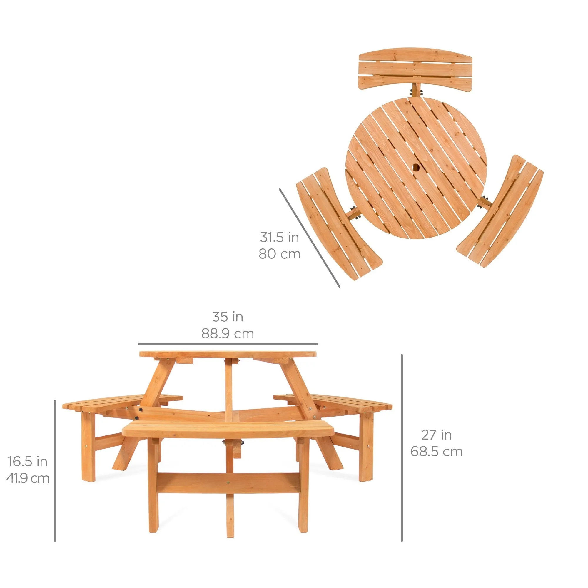 6-Person Circular Wooden Picnic Table w/ Benches