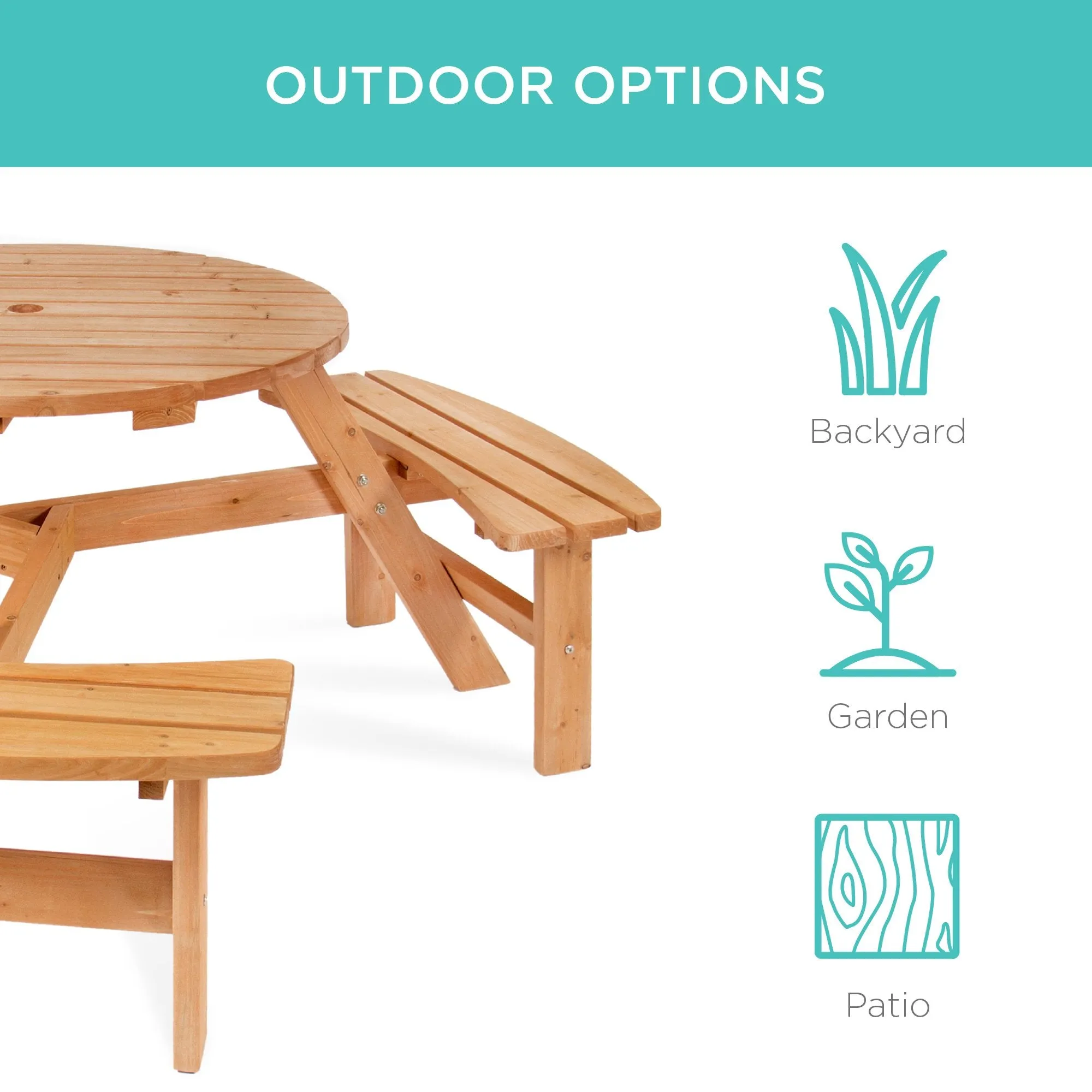 6-Person Circular Wooden Picnic Table w/ Benches