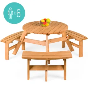 6-Person Circular Wooden Picnic Table w/ Benches