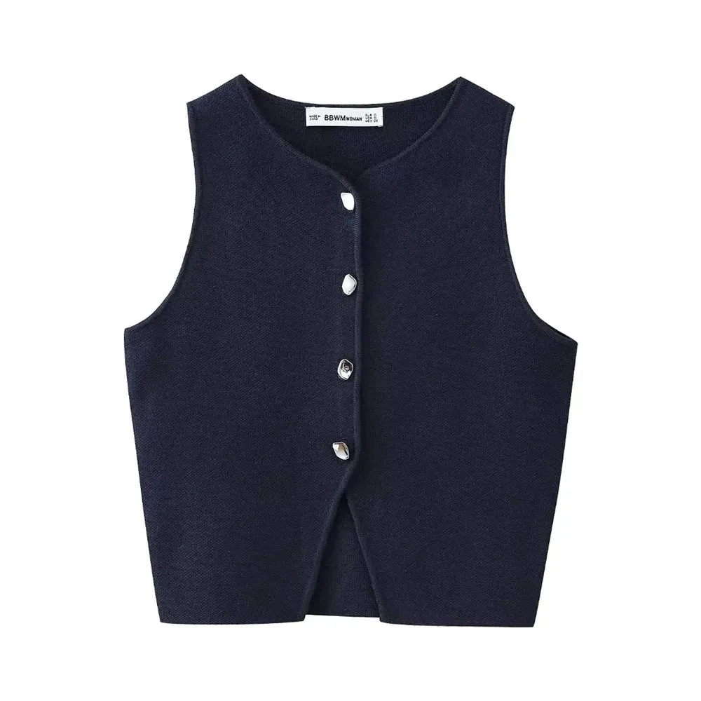 A&A Chic Sleeveless Knitted Navy Vest Top