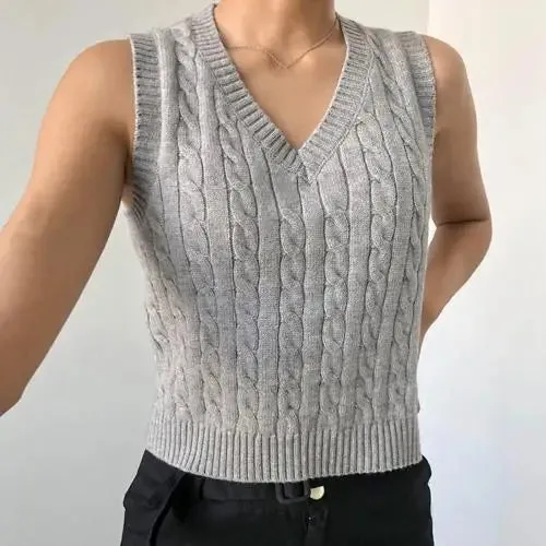 A&A Sweater V-Neck Retro Style Sleeveless Pullover