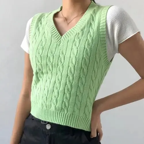 A&A Sweater V-Neck Retro Style Sleeveless Pullover