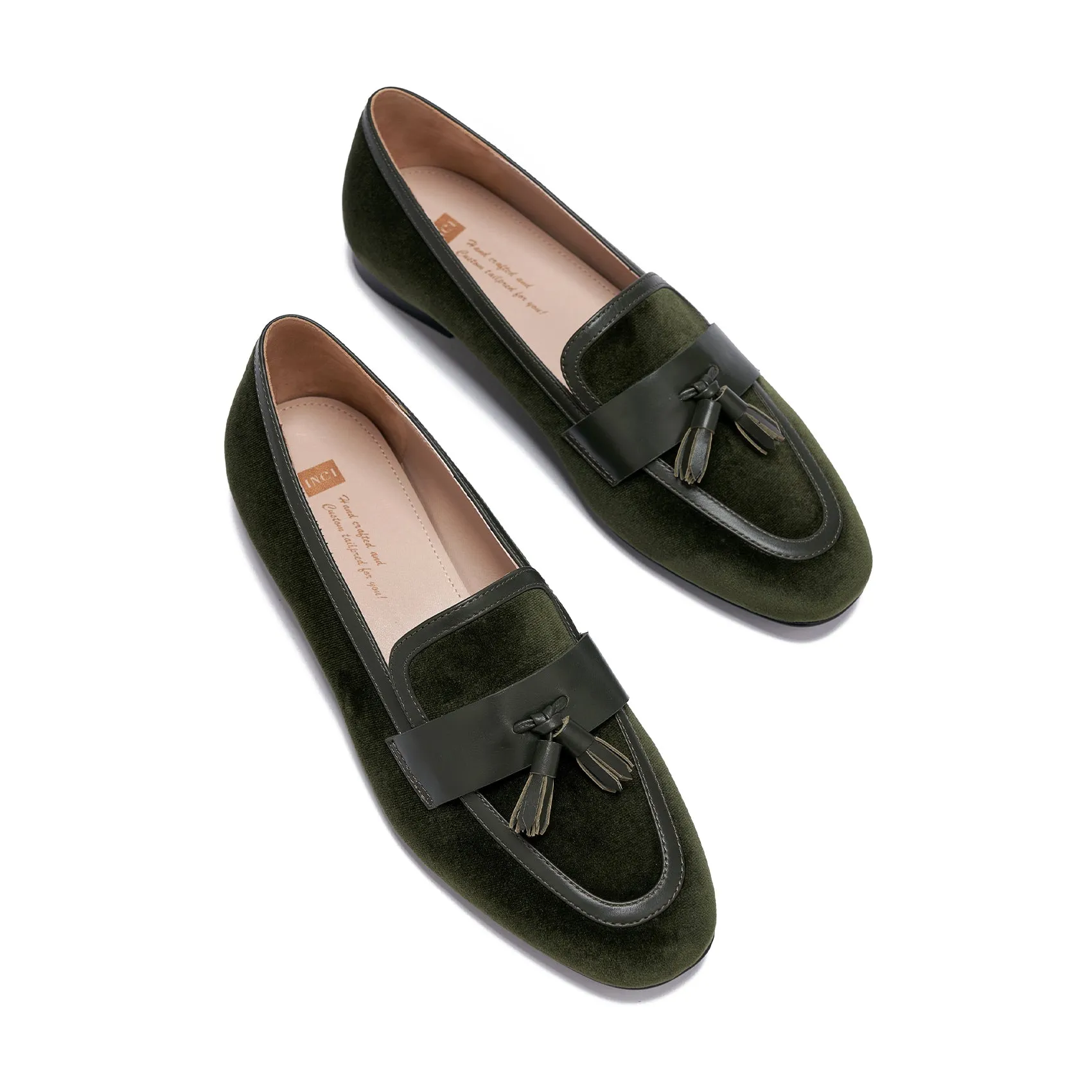 AiciBerllucci - Dark green velvet -Tassel- Women's Loafer Shoes Casual Leather Flat Shoes for Women Ladies