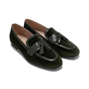 AiciBerllucci - Dark green velvet -Tassel- Women's Loafer Shoes Casual Leather Flat Shoes for Women Ladies