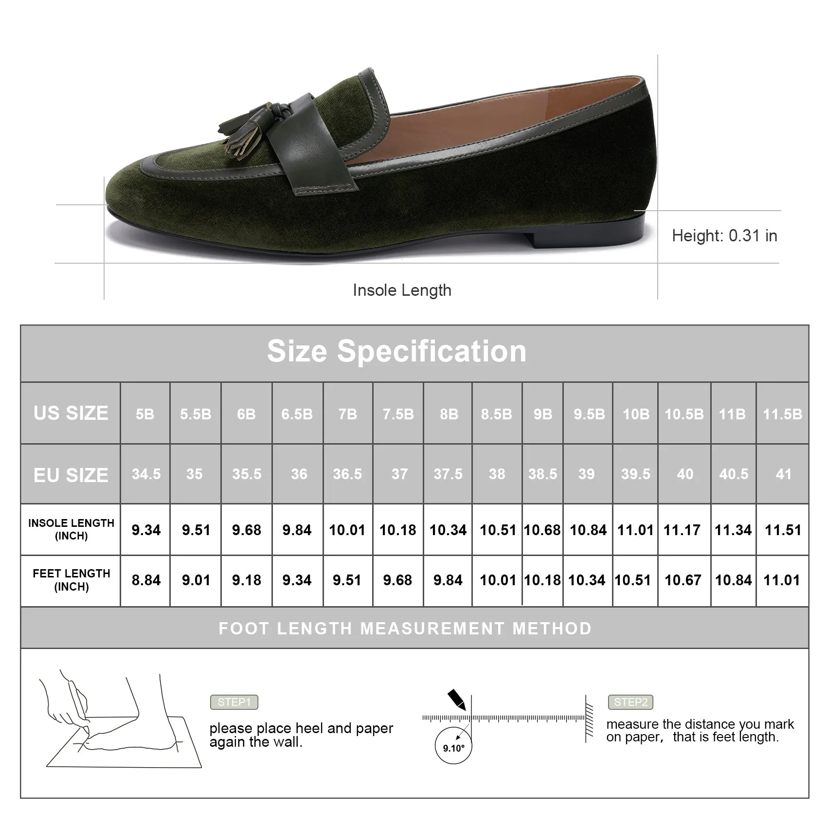 AiciBerllucci - Dark green velvet -Tassel- Women's Loafer Shoes Casual Leather Flat Shoes for Women Ladies