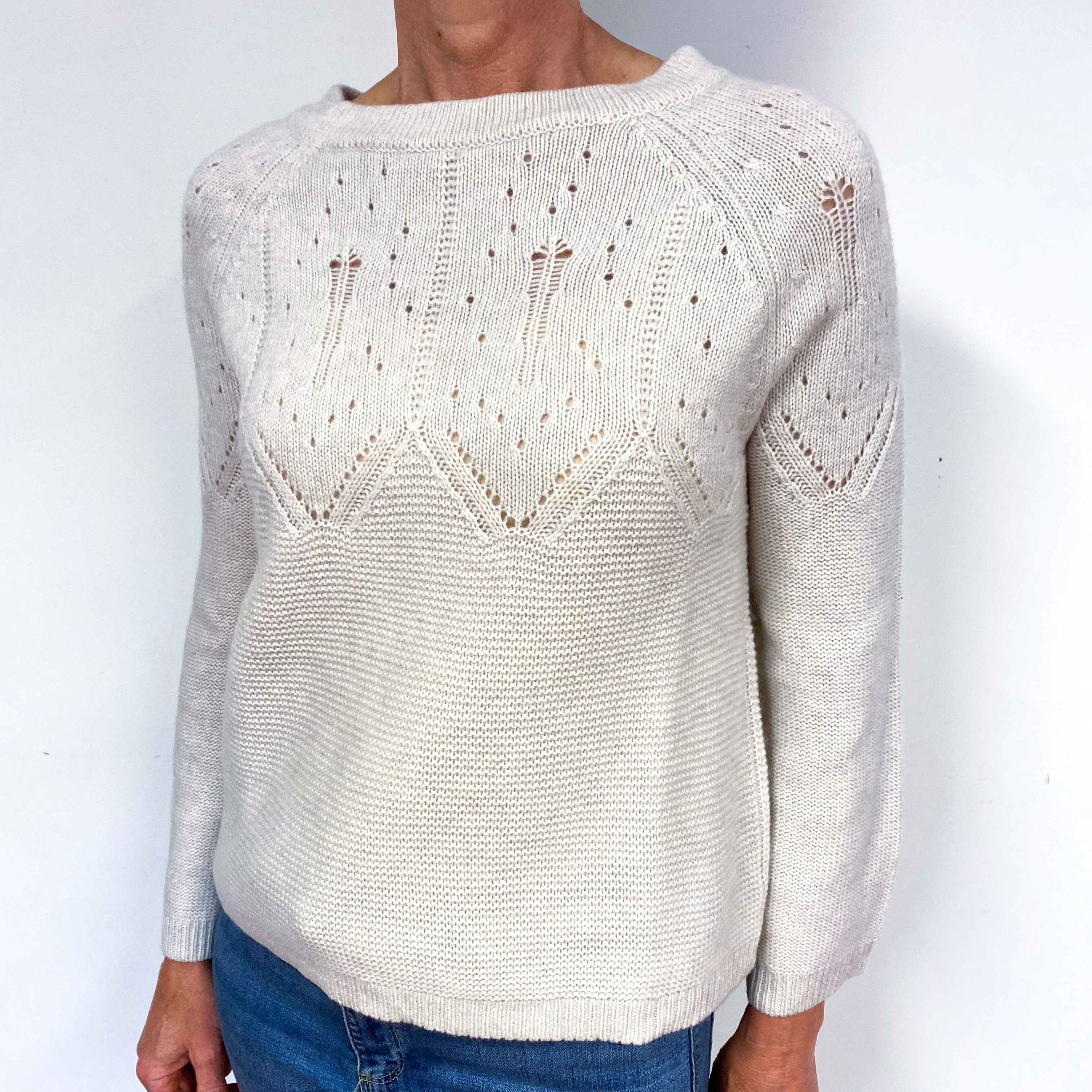 Alabaster Lace Knit Cashmere Crew Neck Jumper Medium