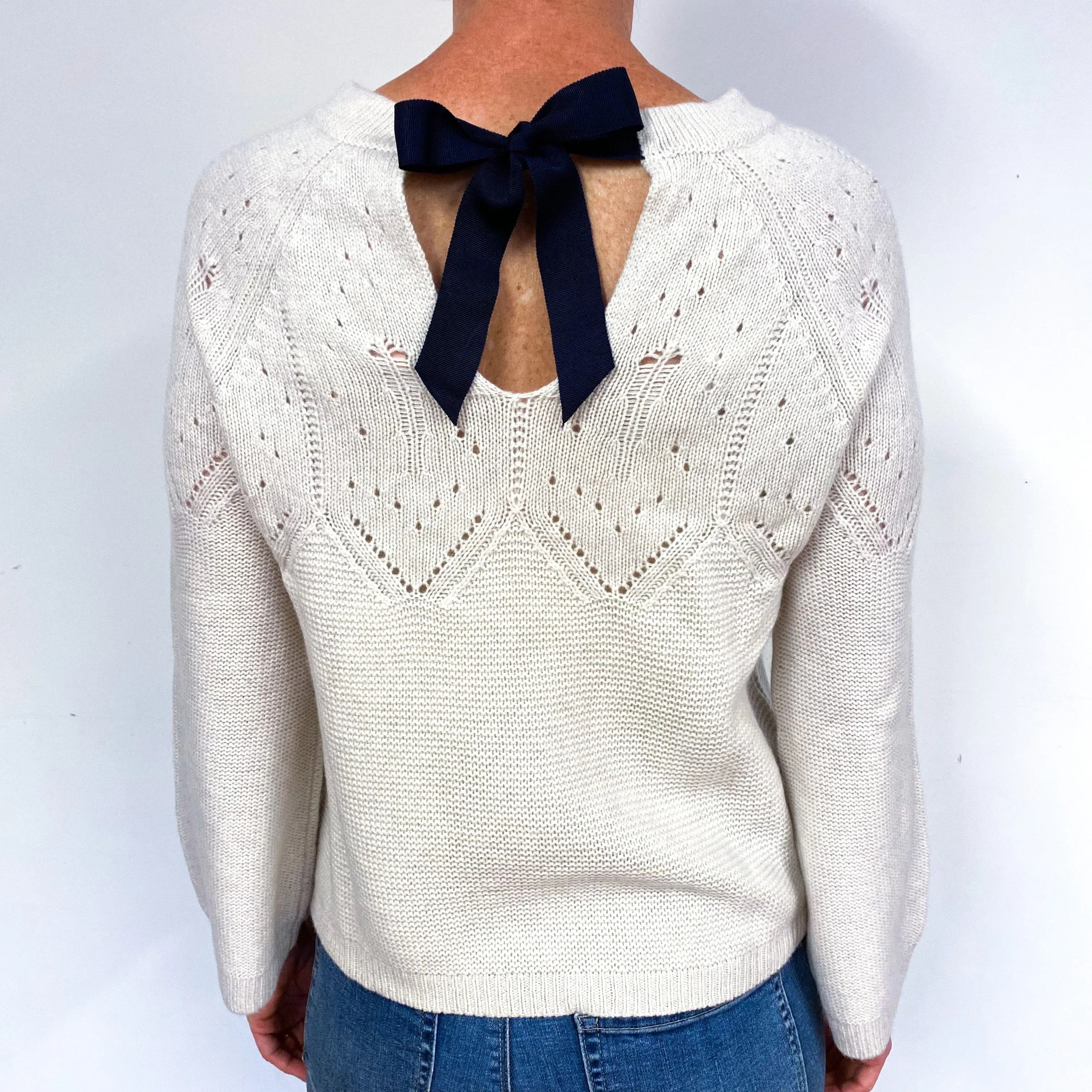 Alabaster Lace Knit Cashmere Crew Neck Jumper Medium