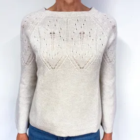 Alabaster Lace Knit Cashmere Crew Neck Jumper Medium