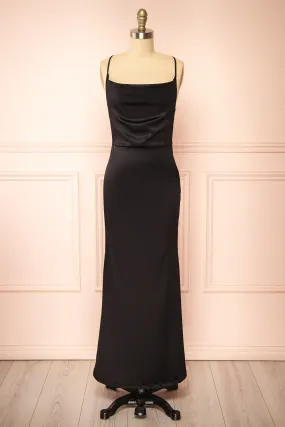 Alexia Black | Long Satin Mermaid Dress w/ Cowl Neck