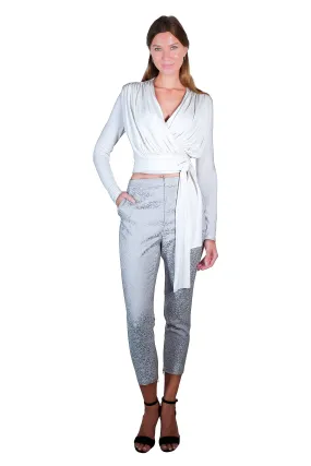 Ali Jacquard Trousers in Silver White