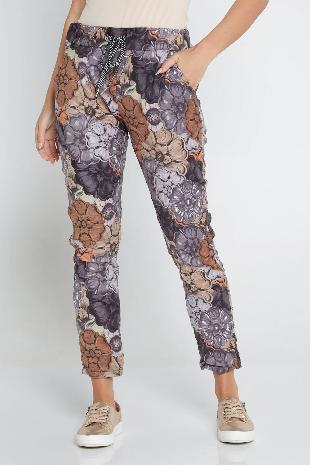 Alina Pants - Grey/Brown Floral