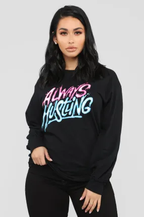 Always Hustling LS Tunic Top - Black