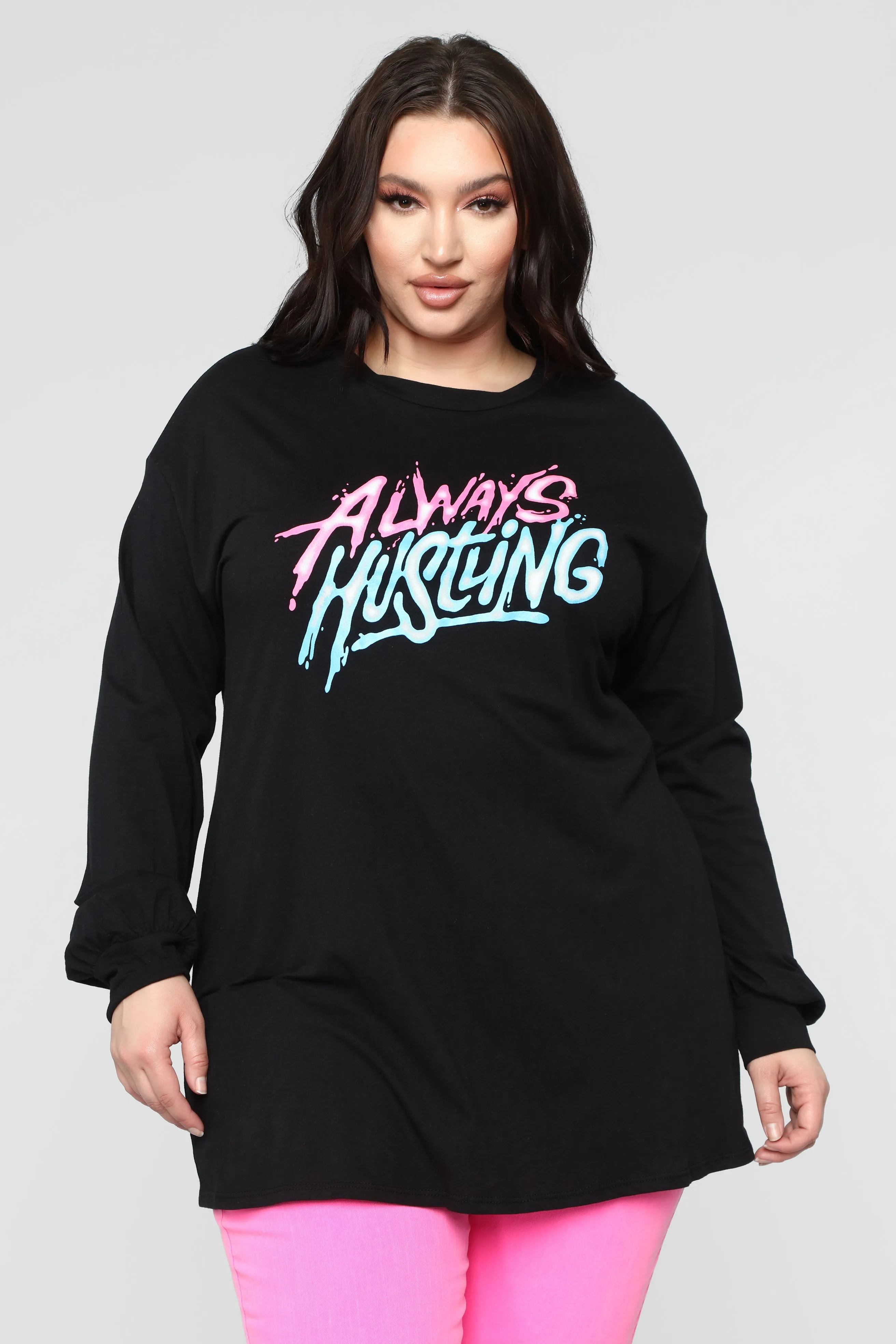 Always Hustling LS Tunic Top - Black