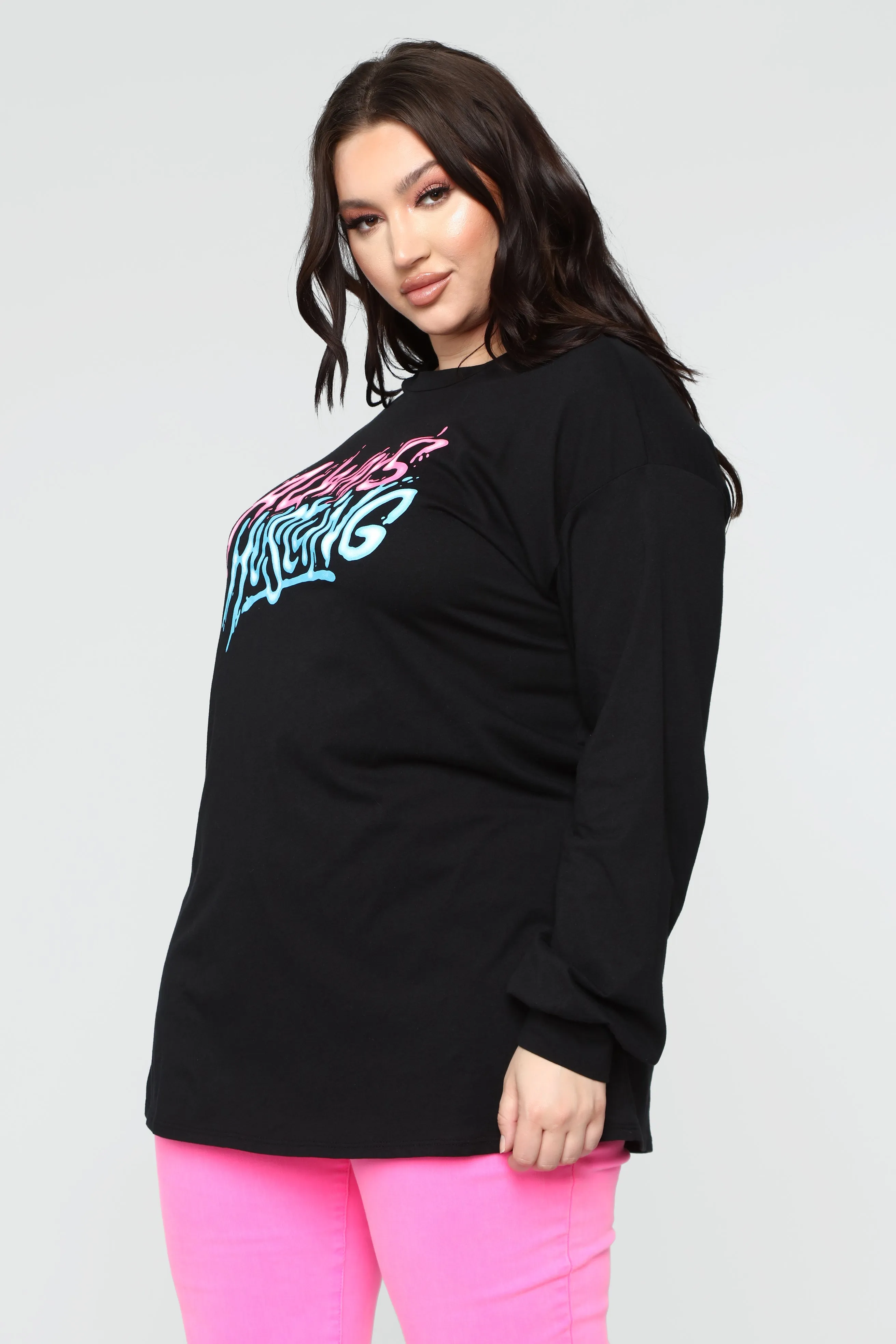 Always Hustling LS Tunic Top - Black