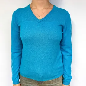 Aqua Blue Cashmere V Neck Jumper Small