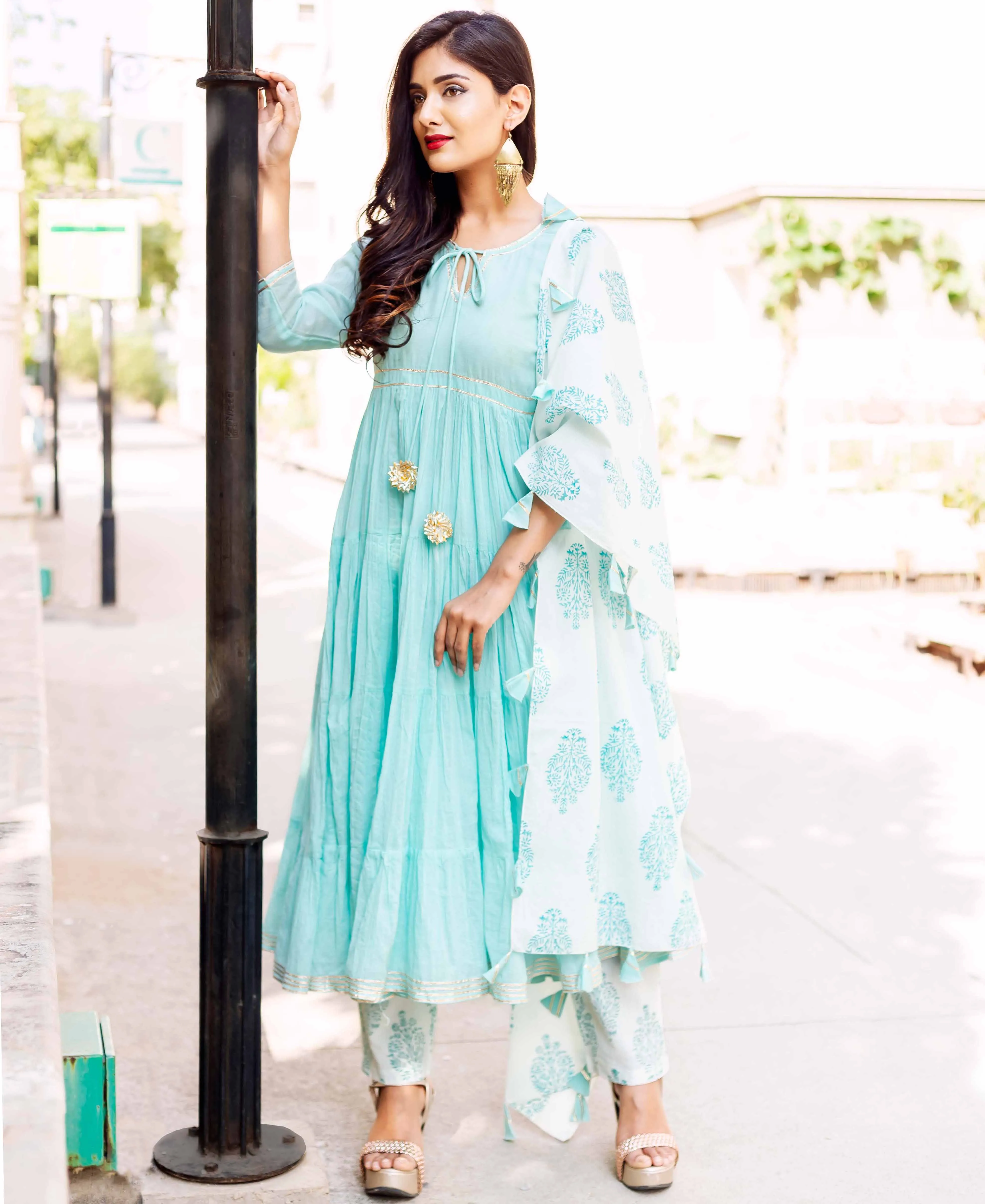 Aria Blue Tier Cotton Kurta