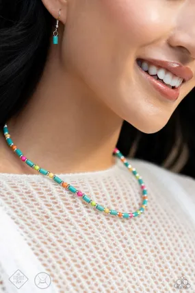 Arid Ambiance - Blue - Colorful Stone Bead Paparazzi Choker Necklace - February 2024 Simply Santa Fe