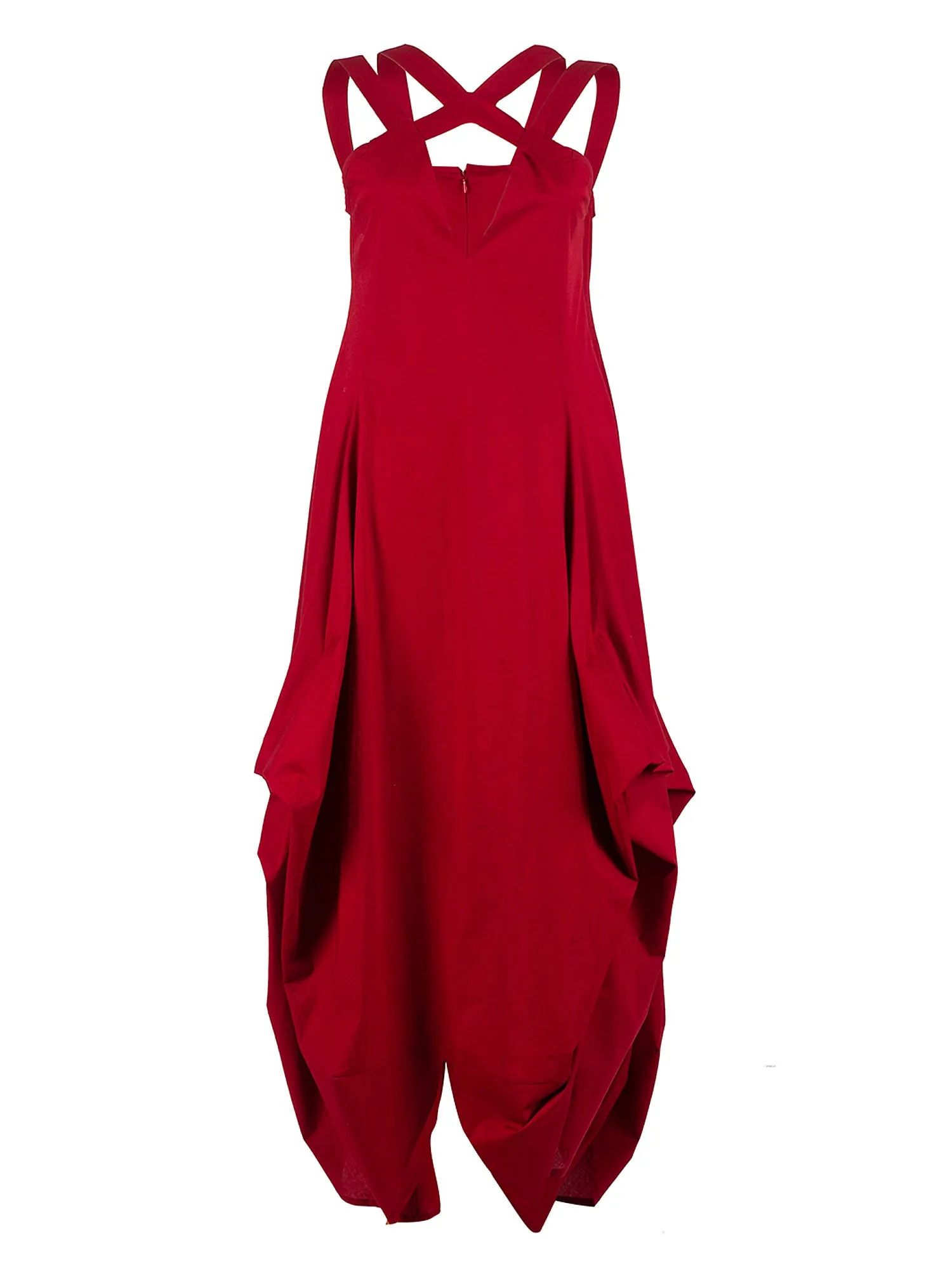 Asymmetric Long Cotton Dress In Red