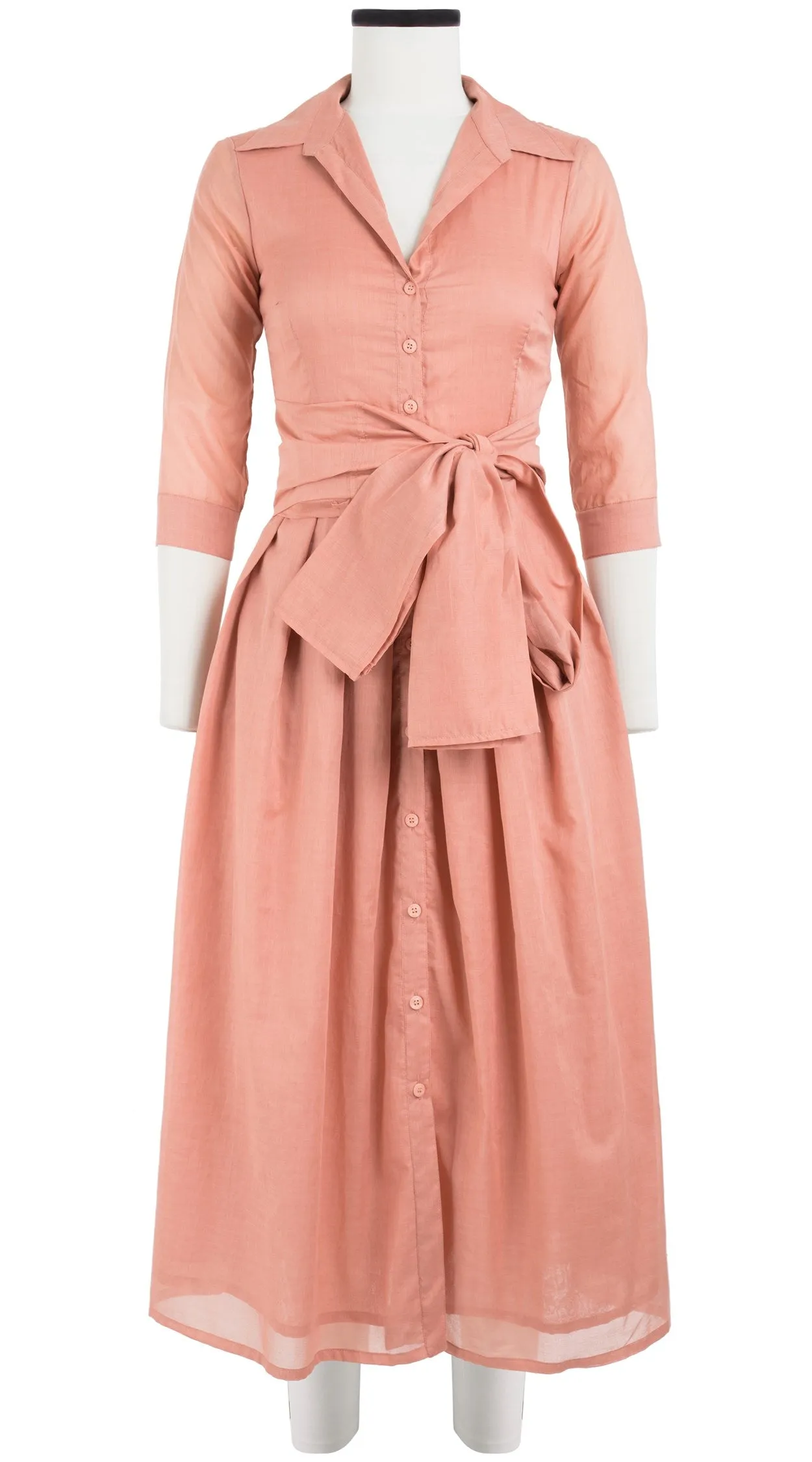 Audrey Dress #1 Shirt Collar 3/4 Sleeve Midi Plus Length Cotton Musola_Solid_Soft Blush