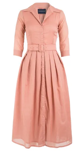 Audrey Dress #1 Shirt Collar 3/4 Sleeve Midi Plus Length Cotton Musola_Solid_Soft Blush