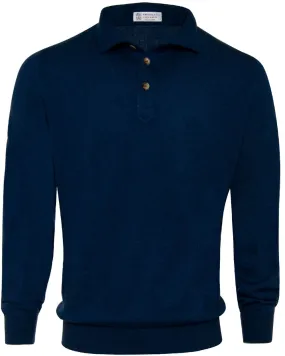 Avio Blue Cashmere Polo Sweater