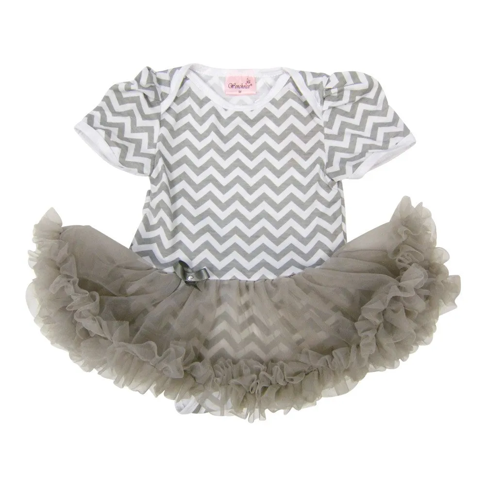 Baby Girls Gray Chevron Tutu Short Sleeve Bodysuit 9-24M