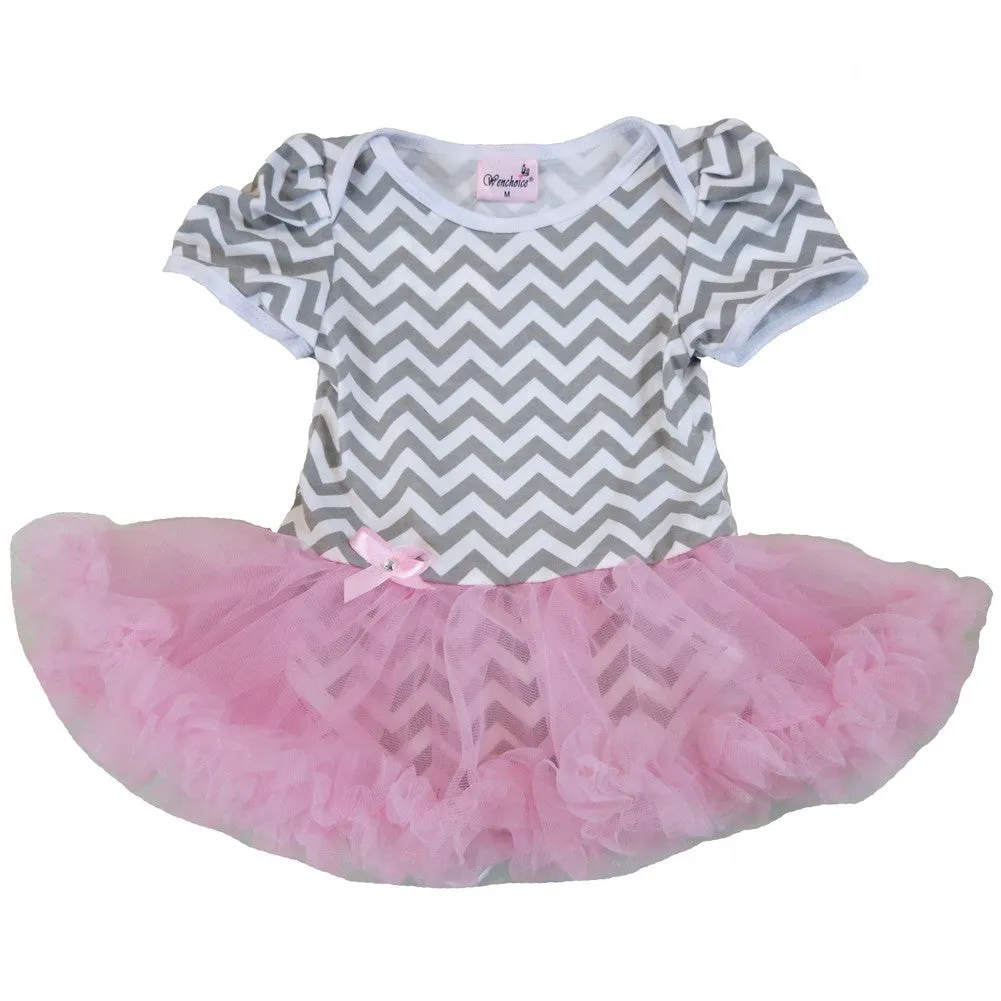 Baby Girls Gray Pink Chevron Tutu Bodysuit 9-24M