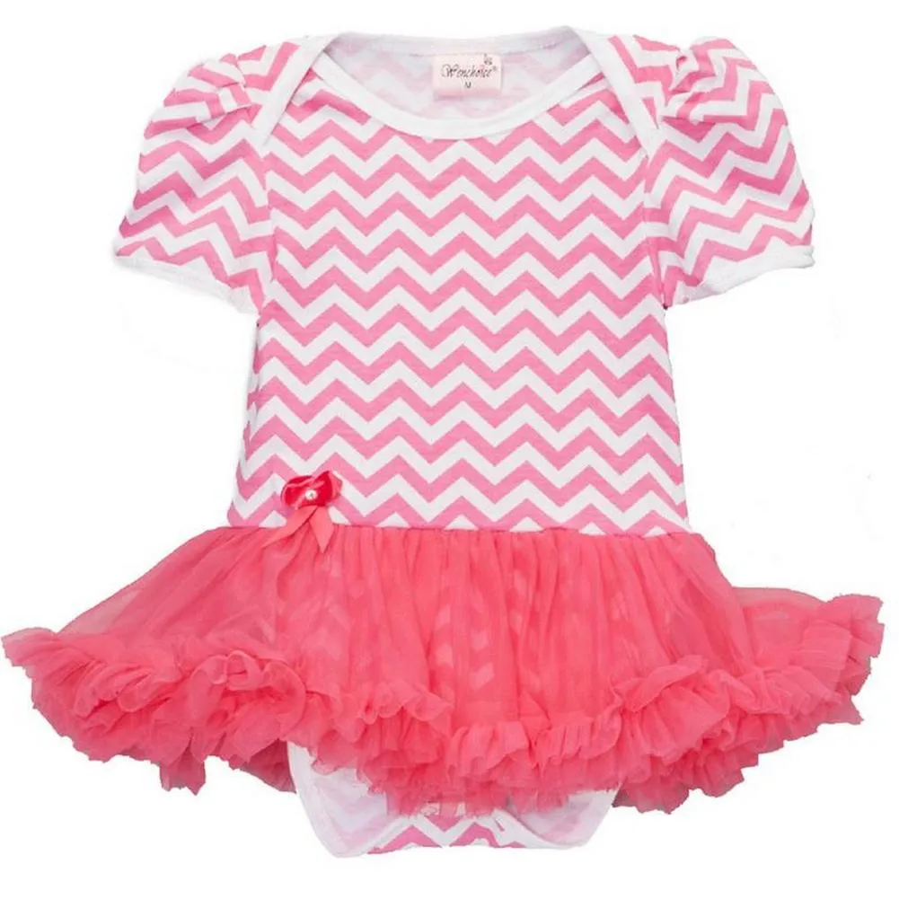 Baby Girls Hot Pink Chevron Tutu Short Sleeve Bodysuit 9-24M