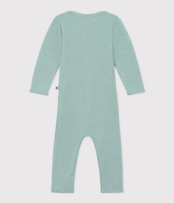 Baby Long Bodysuit in Cotton/Wool - Green