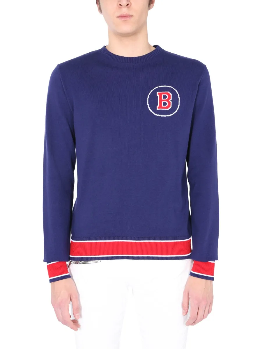 Balmain Logo Intarsia Crewneck Jumper