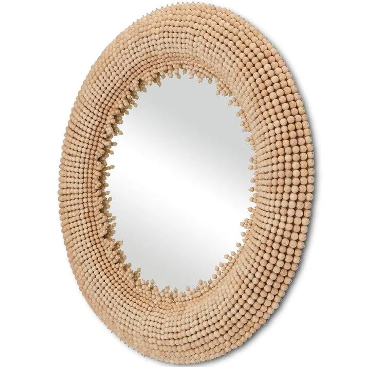 Beaded Round Wooden Boho Mirror