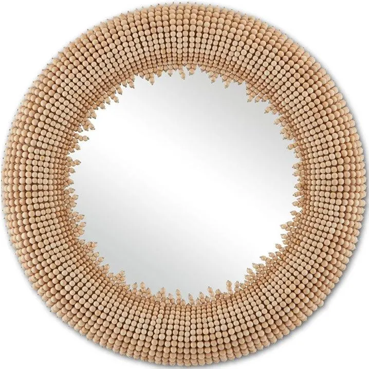 Beaded Round Wooden Boho Mirror