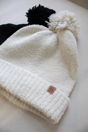 Beanie with Pom Pom Ribbed Cuff