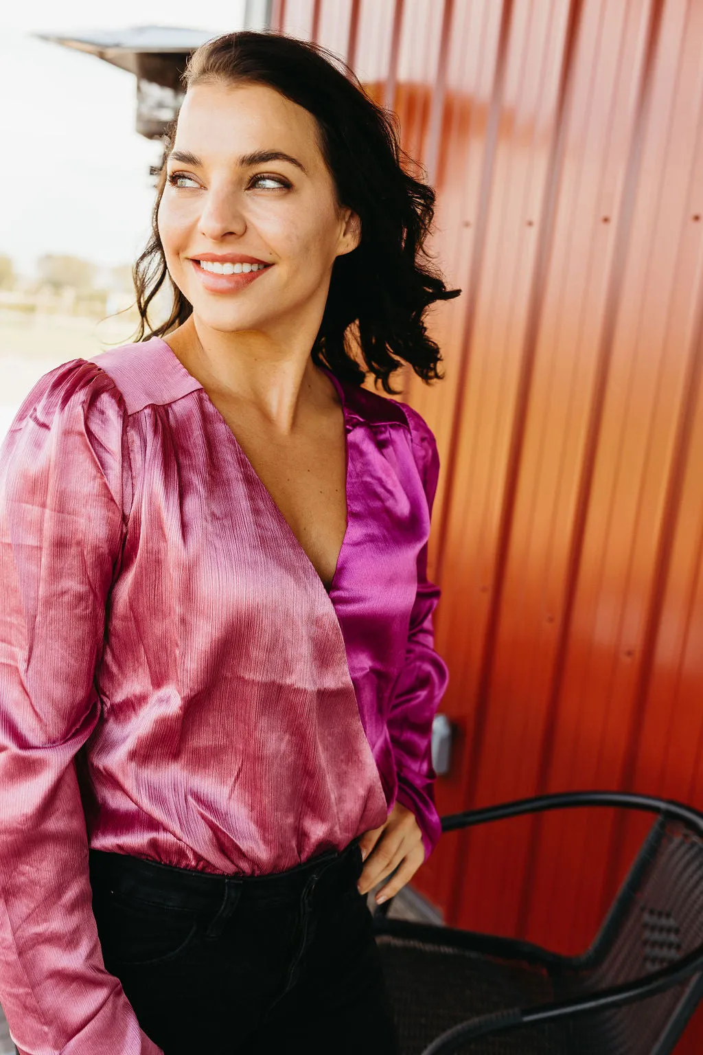 Berkley Satin Drape Bodysuit - Mauve/Fuchsia