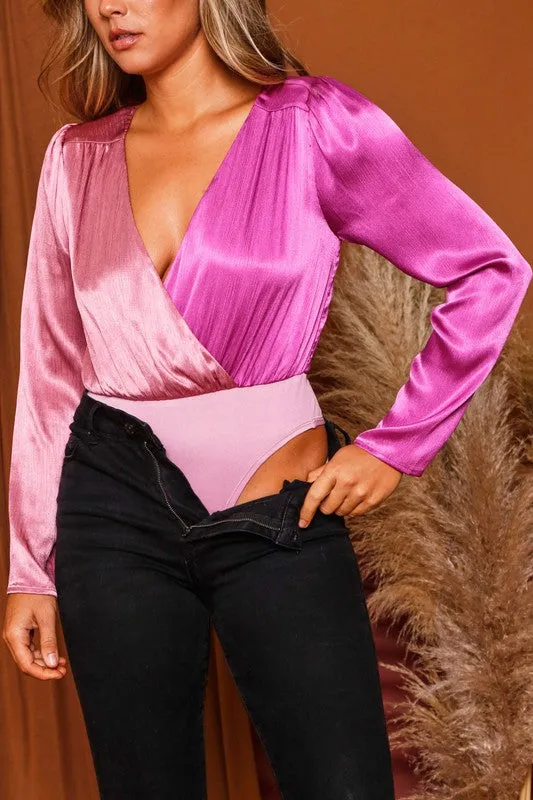 Berkley Satin Drape Bodysuit - Mauve/Fuchsia