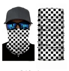 BLACK & WHITE CHECKERED RACING SEAMLESS BANDANA FACE COVER TUBE MULTI FUNCTION MASK WRAPS