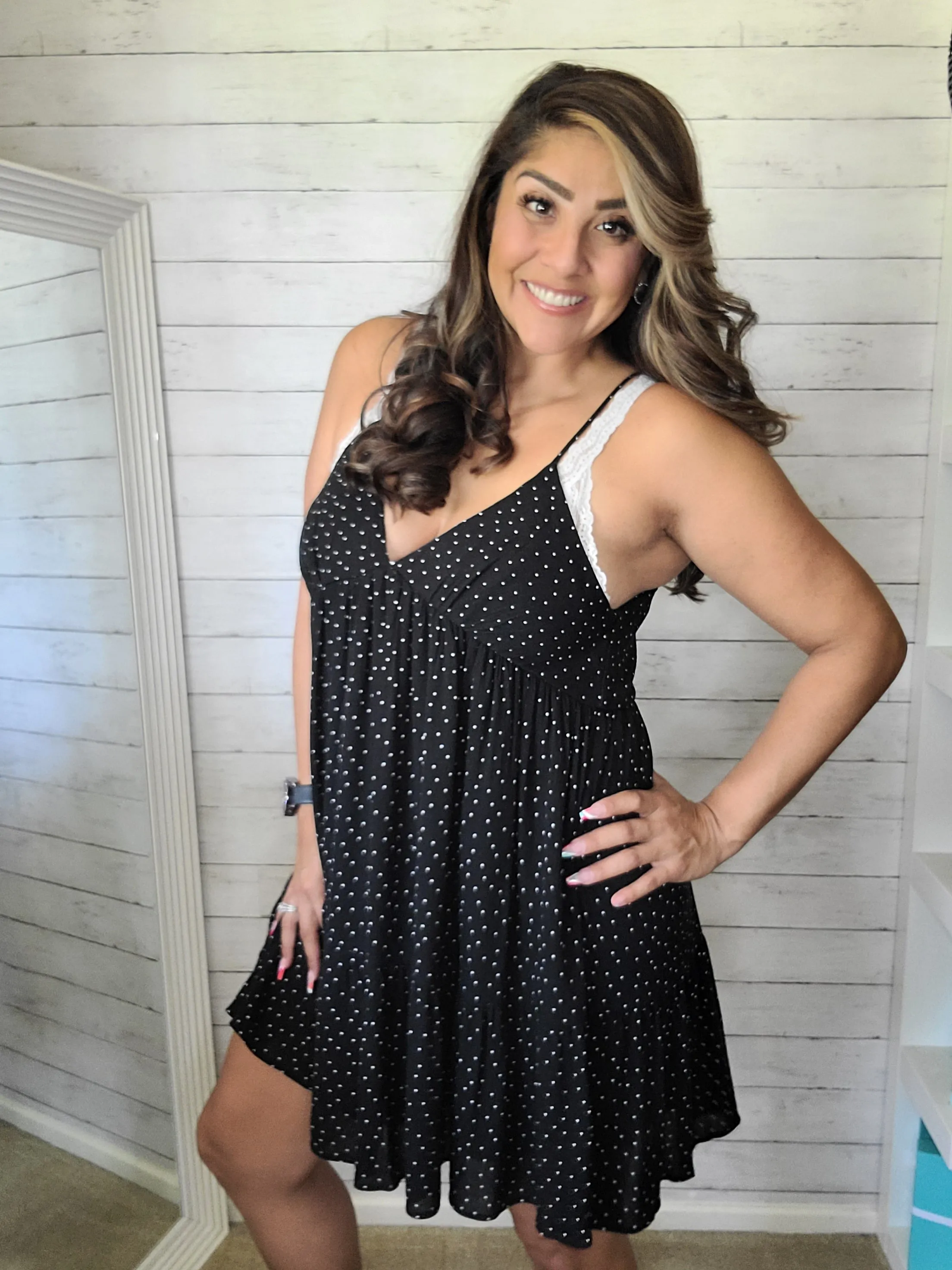 Black & White Polka-dot Cami Dress