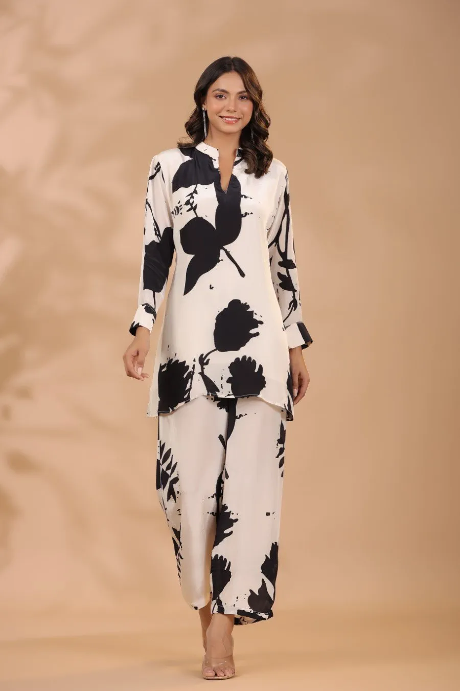 Black & White Printed Crepe Silk Co-ord Set